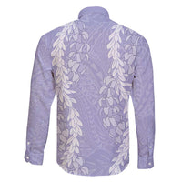 Puakenikeni and Maile Lei Family Matching Short Sleeve Bodycon Dress and Hawaiian Shirt Purple Double Strand Lei