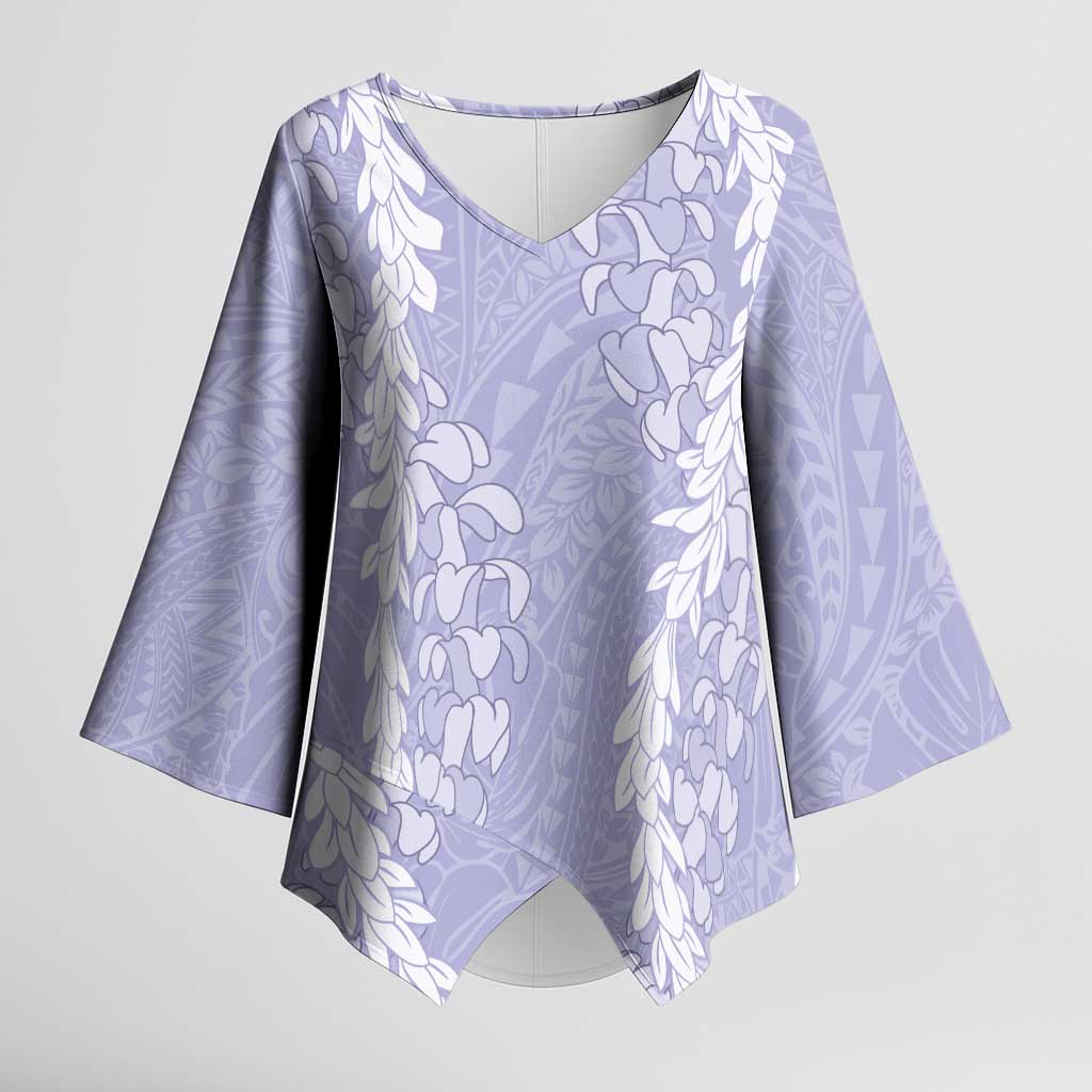 Puakenikeni and Maile Lei Kimono Sleeve Blouse Purple Double Strand Lei - Polynesian Pride