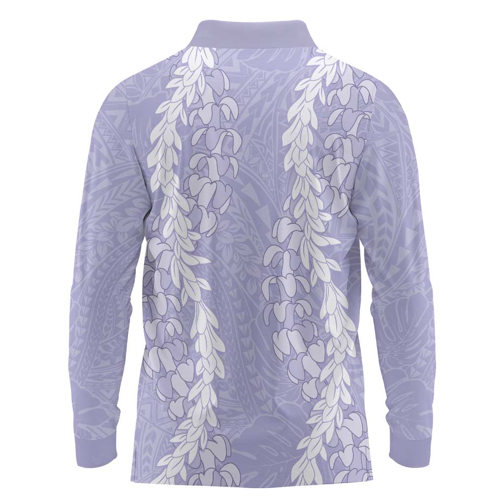 Puakenikeni and Maile Lei Long Sleeve Polo Shirt Purple Double Strand Lei LT9 - Polynesian Pride