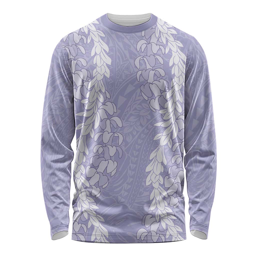 Puakenikeni and Maile Lei Long Sleeve Shirt Purple Double Strand Lei