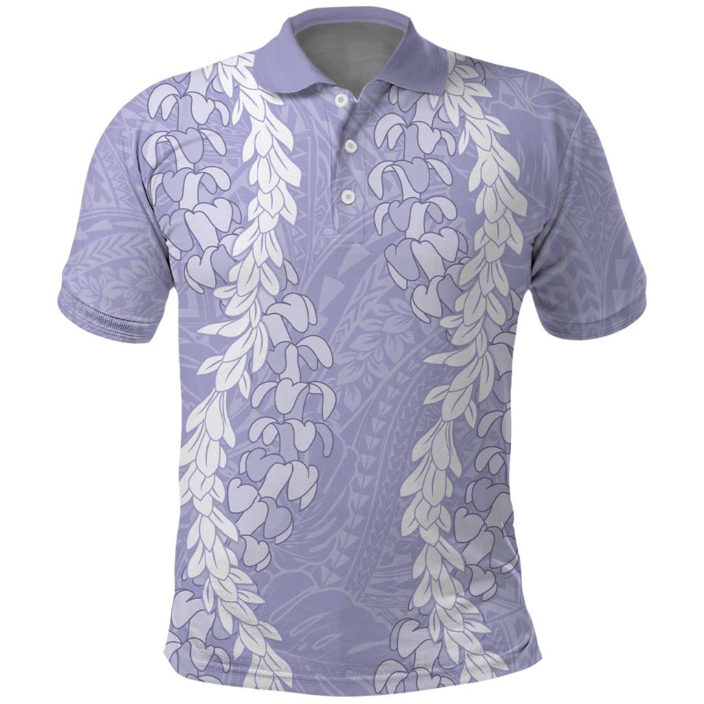 Puakenikeni and Maile Lei Polo Shirt Purple Double Strand Lei