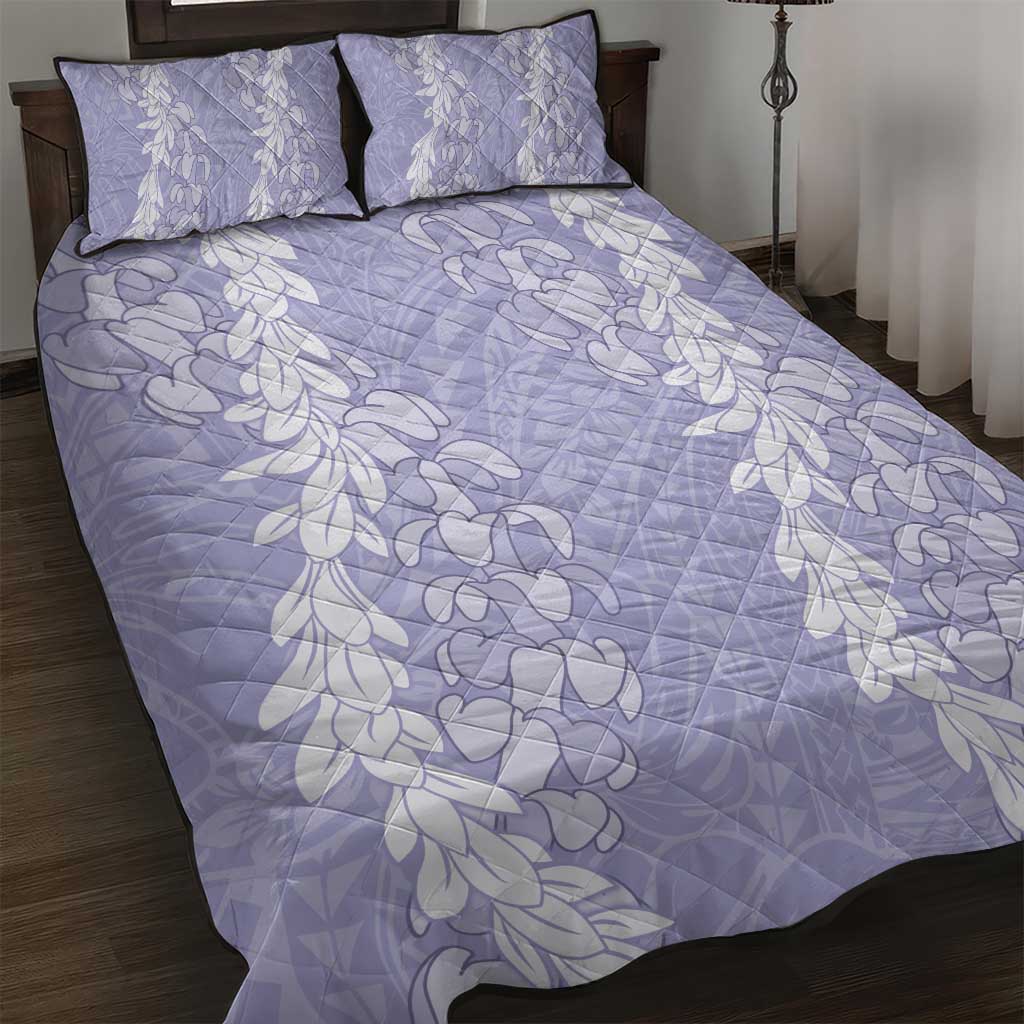 Puakenikeni and Maile Lei Quilt Bed Set Purple Double Strand Lei