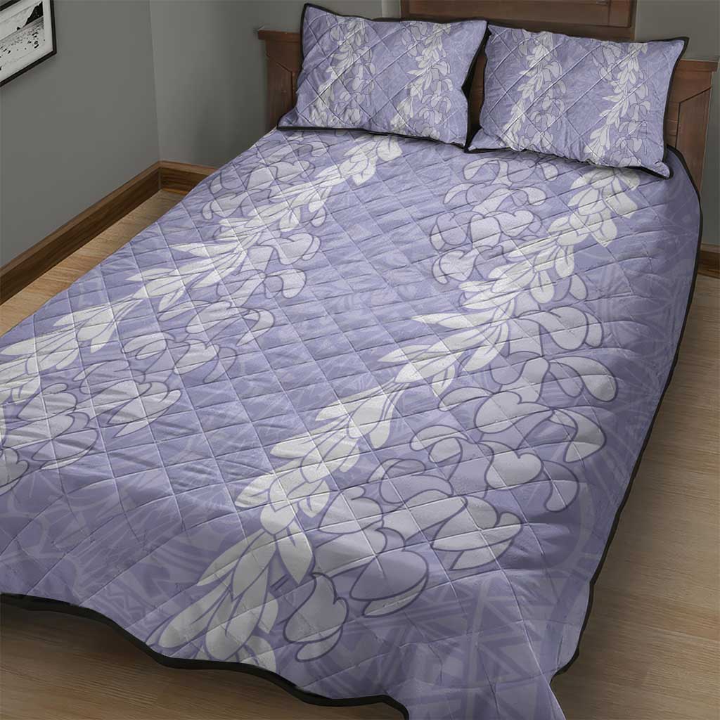 Puakenikeni and Maile Lei Quilt Bed Set Purple Double Strand Lei