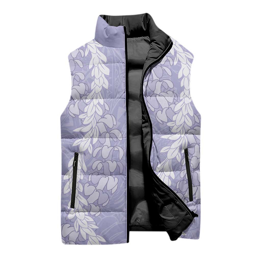 Puakenikeni and Maile Lei Sleeveless Puffer Jacket Purple Double Strand Lei - Polynesian Pride