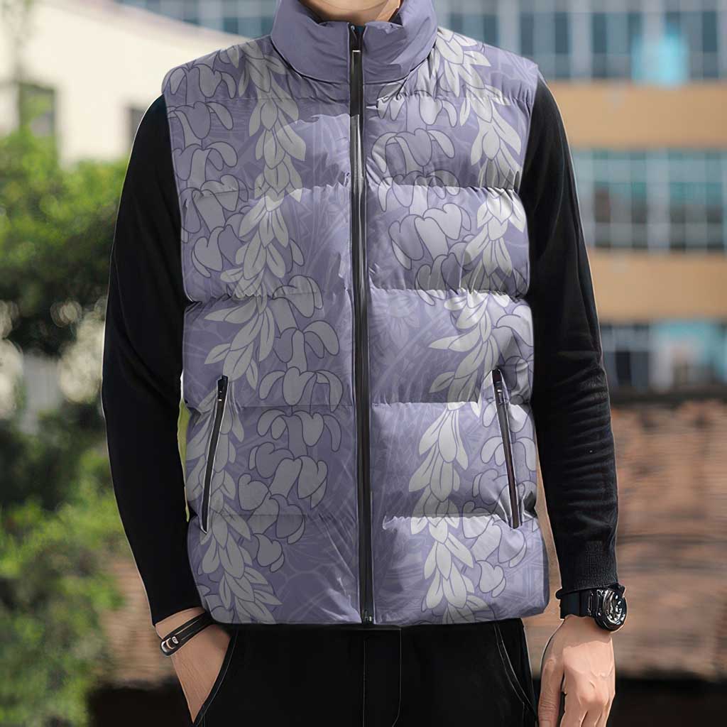 Puakenikeni and Maile Lei Sleeveless Puffer Jacket Purple Double Strand Lei - Polynesian Pride