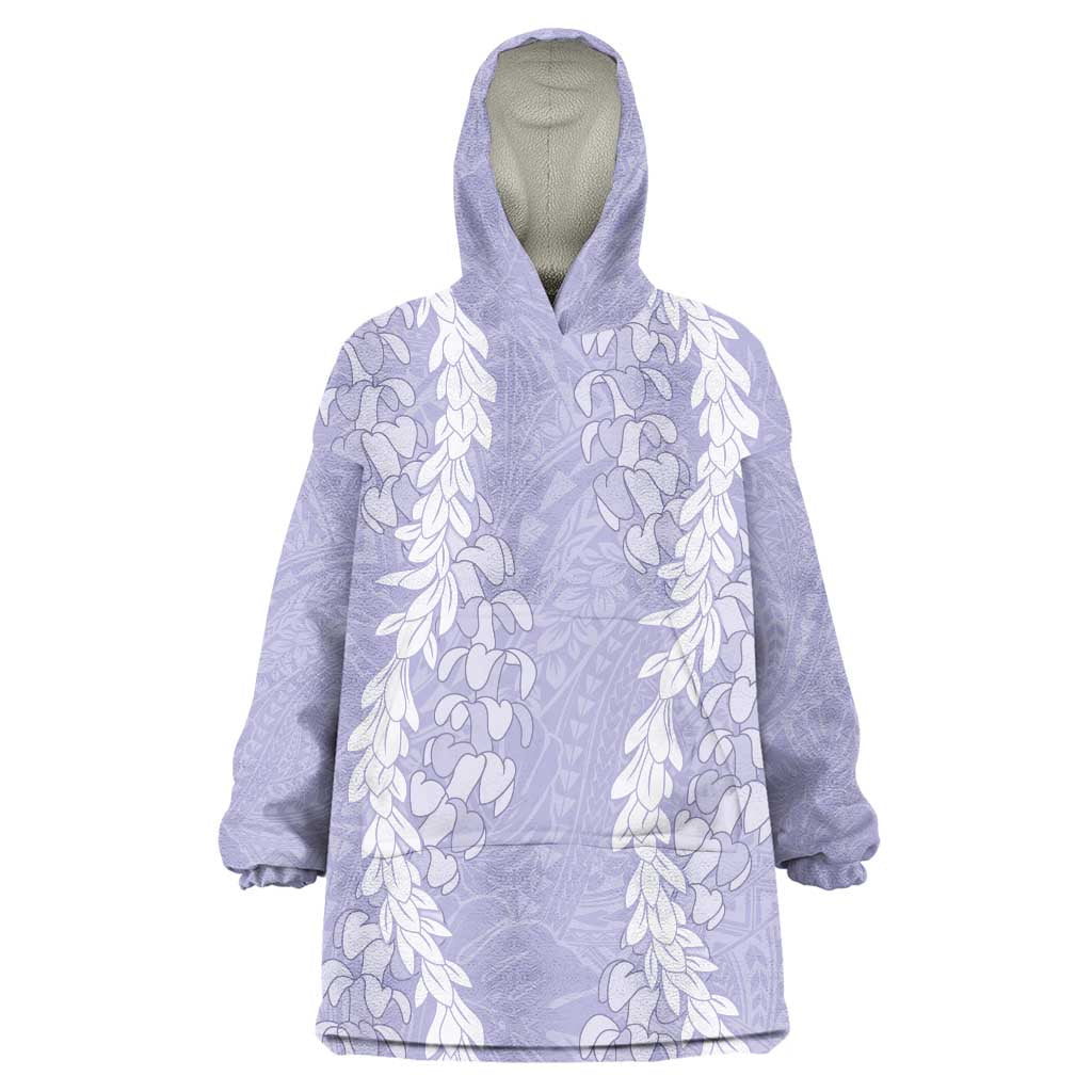 Puakenikeni and Maile Lei Wearable Blanket Hoodie Purple Double Strand Lei