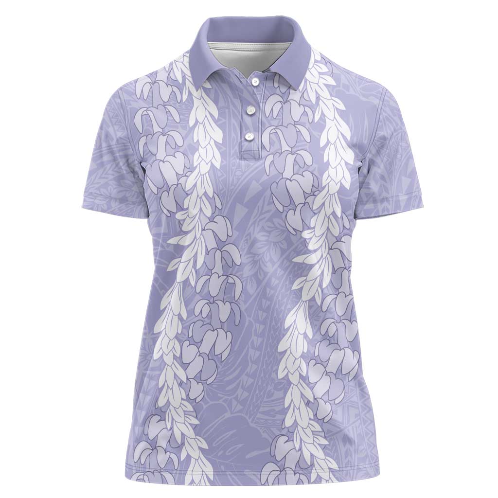 Puakenikeni and Maile Lei Women Polo Shirt Purple Double Strand Lei LT9 Female Purple - Polynesian Pride