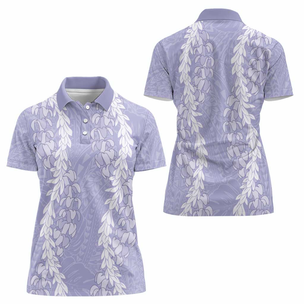 Puakenikeni and Maile Lei Women Polo Shirt Purple Double Strand Lei LT9 - Polynesian Pride