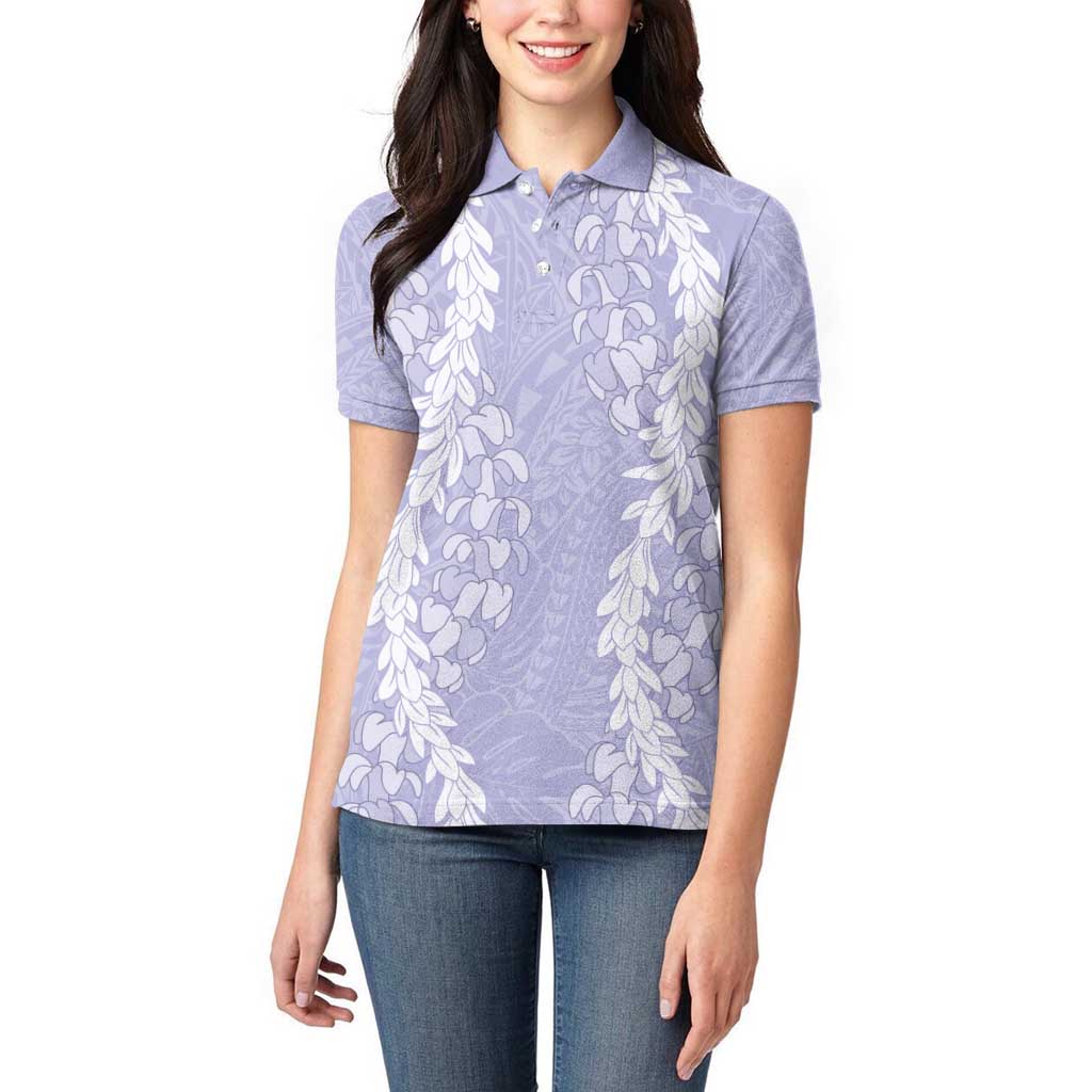 Puakenikeni and Maile Lei Women Polo Shirt Purple Double Strand Lei LT9 - Polynesian Pride