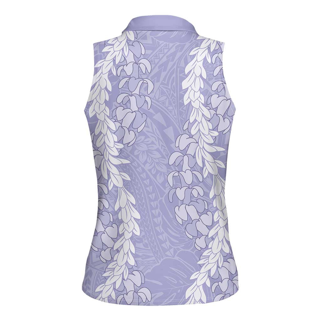 Puakenikeni and Maile Lei Women Sleeveless Polo Shirt Purple Double Strand Lei LT9 - Polynesian Pride