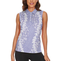 Puakenikeni and Maile Lei Women Sleeveless Polo Shirt Purple Double Strand Lei LT9 - Polynesian Pride