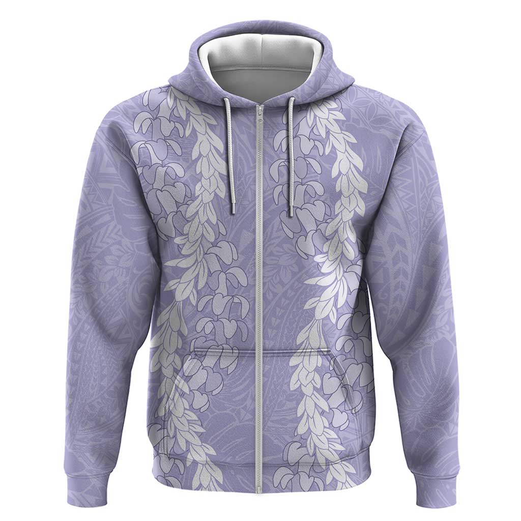 Puakenikeni and Maile Lei Zip Hoodie Purple Double Strand Lei