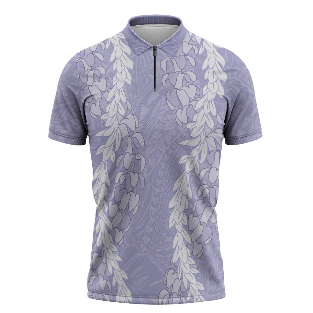 Puakenikeni and Maile Lei Zipper Polo Shirt Purple Double Strand Lei LT9 Purple - Polynesian Pride