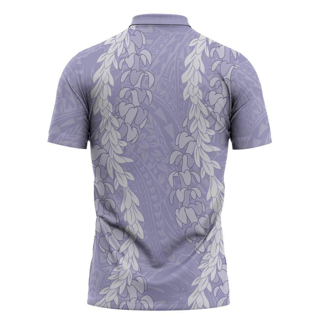 Puakenikeni and Maile Lei Zipper Polo Shirt Purple Double Strand Lei LT9 - Polynesian Pride