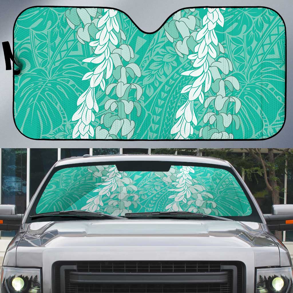 Puakenikeni and Maile Lei Auto Sun Shade Sage Green Double Strand Lei - Polynesian Pride