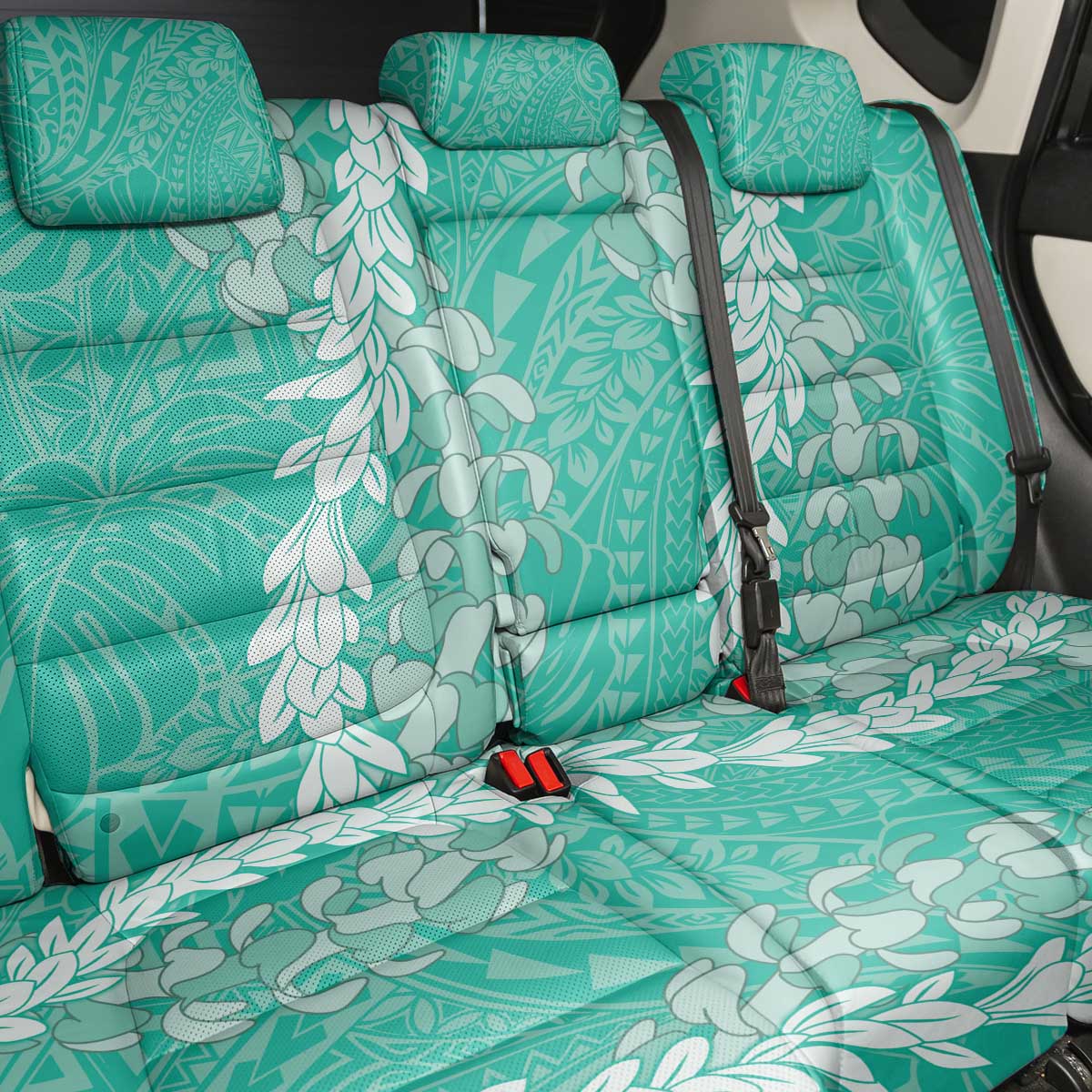 Puakenikeni and Maile Lei Back Car Seat Cover Sage Green Double Strand Lei
