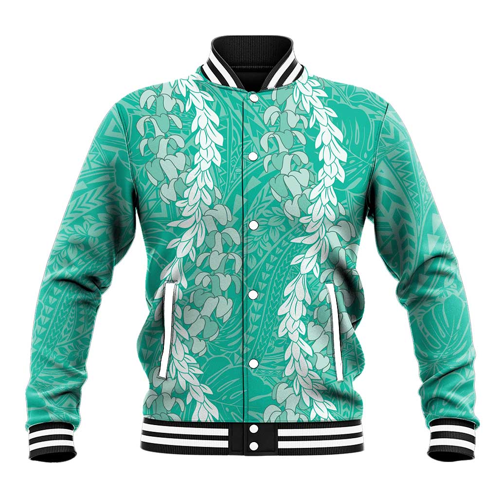 Puakenikeni and Maile Lei Baseball Jacket Sage Green Double Strand Lei LT9 Unisex Sage Green - Polynesian Pride