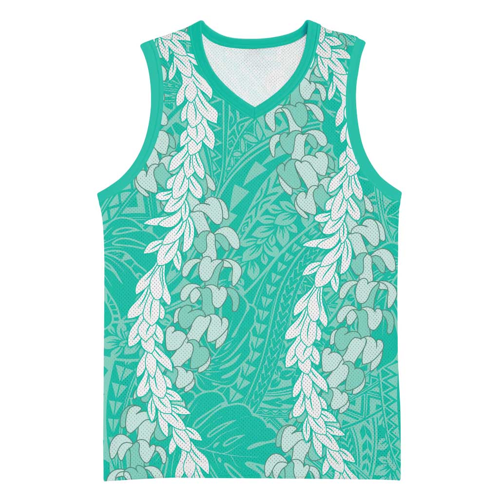 Puakenikeni and Maile Lei Basketball Jersey Sage Green Double Strand Lei - Polynesian Pride