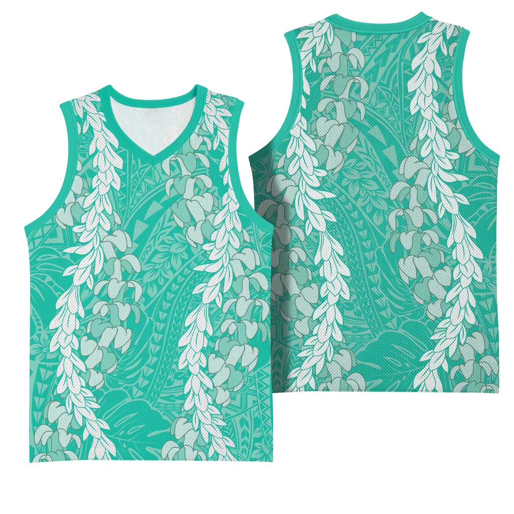 Puakenikeni and Maile Lei Basketball Jersey Sage Green Double Strand Lei - Polynesian Pride