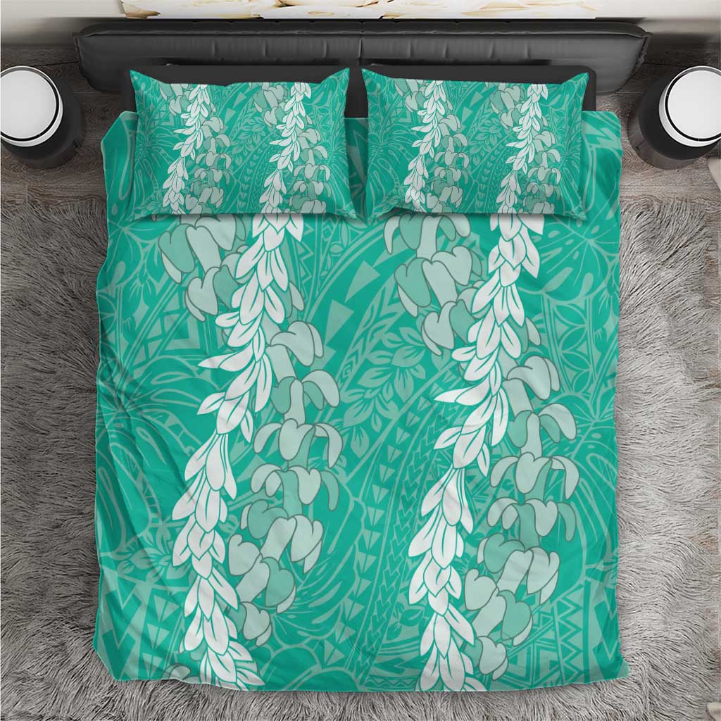 Puakenikeni and Maile Lei Bedding Set Sage Green Double Strand Lei