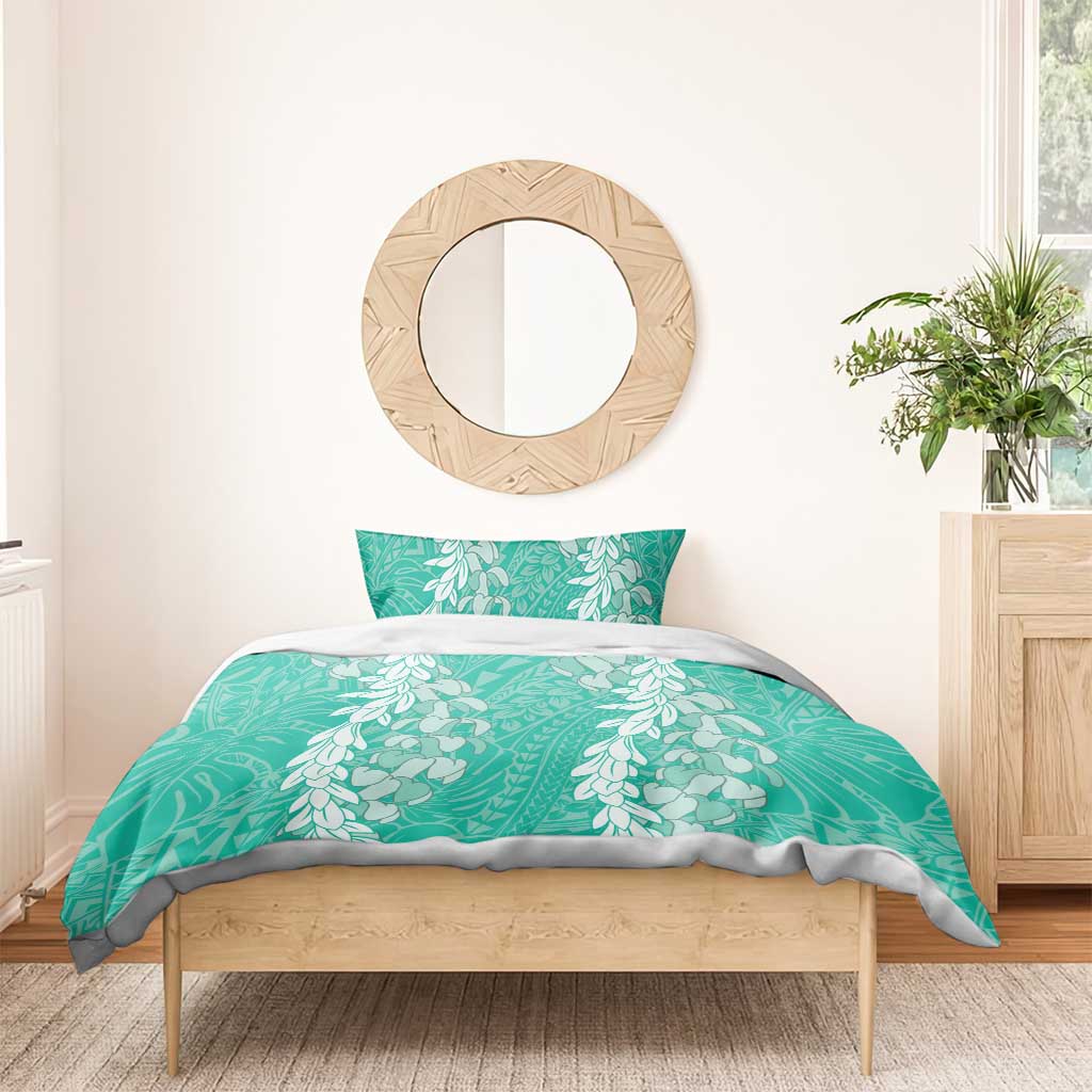 Puakenikeni and Maile Lei Bedding Set Sage Green Double Strand Lei