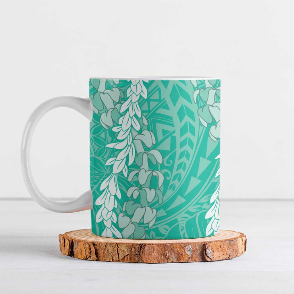 Puakenikeni and Maile Lei Ceramic Mug Sage Green Double Strand Lei - Polynesian Pride