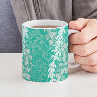 Puakenikeni and Maile Lei Ceramic Mug Sage Green Double Strand Lei - Polynesian Pride