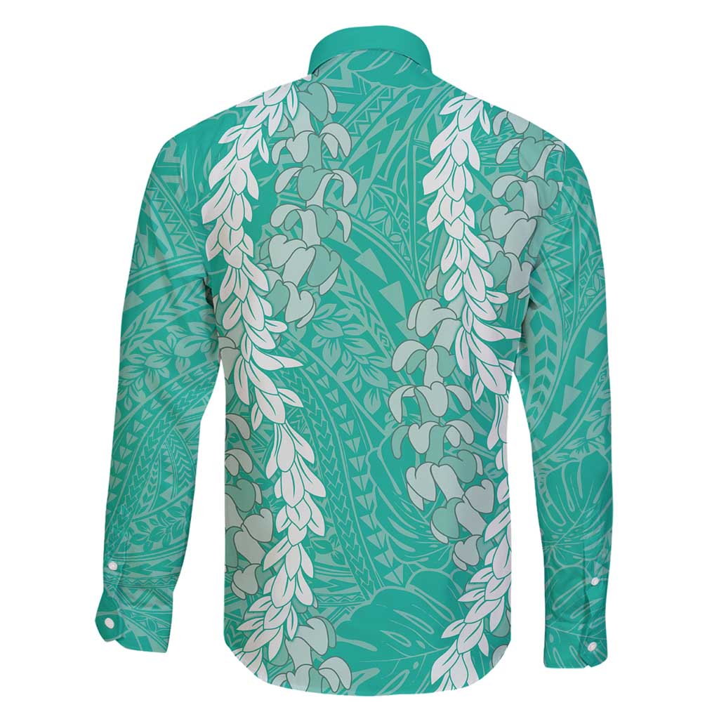 Puakenikeni and Maile Lei Family Matching Mermaid Dress and Hawaiian Shirt Sage Green Double Strand Lei