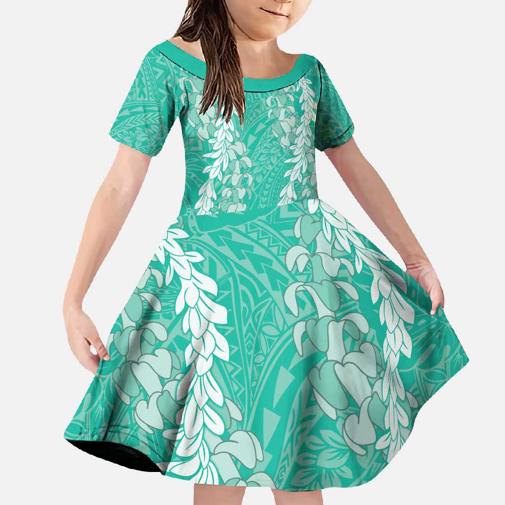 Puakenikeni and Maile Lei Family Matching Summer Maxi Dress and Hawaiian Shirt Sage Green Double Strand Lei