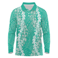 Puakenikeni and Maile Lei Long Sleeve Polo Shirt Sage Green Double Strand Lei LT9 Sage Green - Polynesian Pride