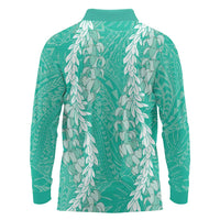 Puakenikeni and Maile Lei Long Sleeve Polo Shirt Sage Green Double Strand Lei LT9 - Polynesian Pride
