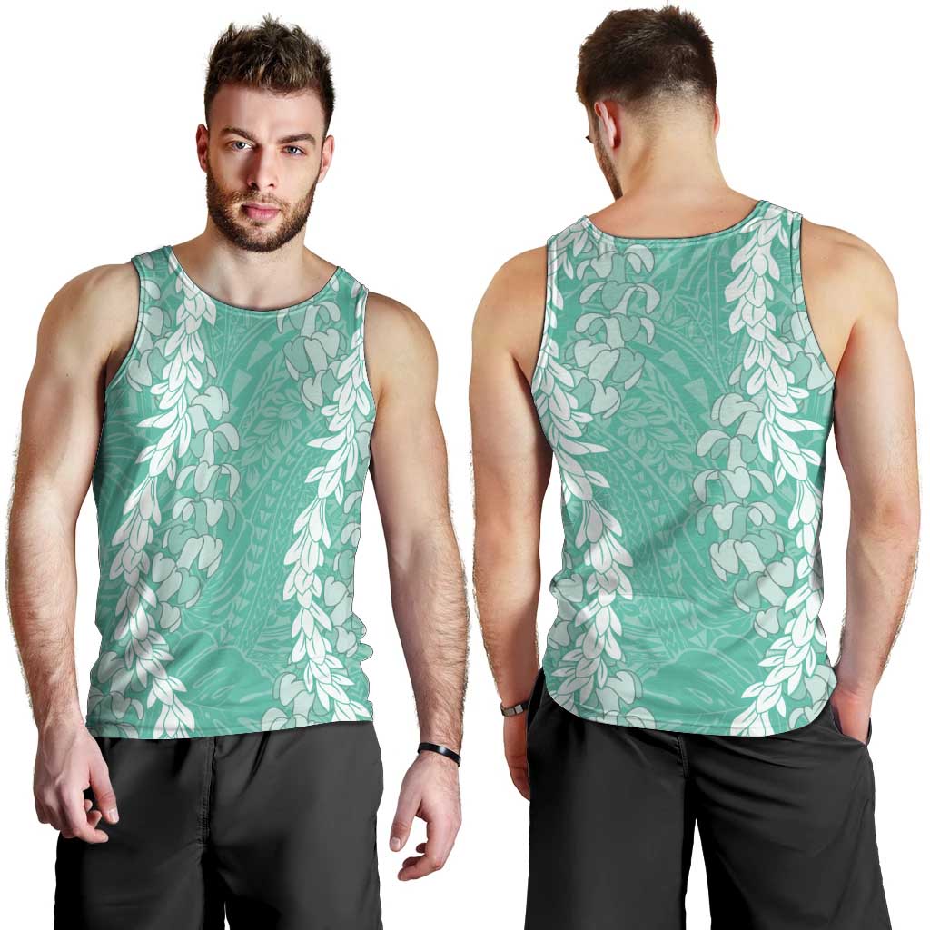 Puakenikeni and Maile Lei Men Tank Top Sage Green Double Strand Lei