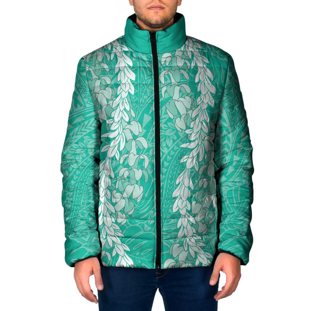 Puakenikeni and Maile Lei Padded Jacket Sage Green Double Strand Lei - Polynesian Pride