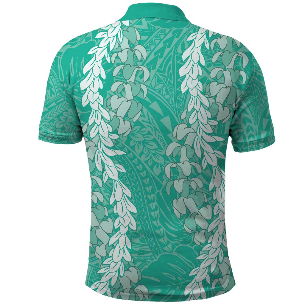 Puakenikeni and Maile Lei Polo Shirt Sage Green Double Strand Lei