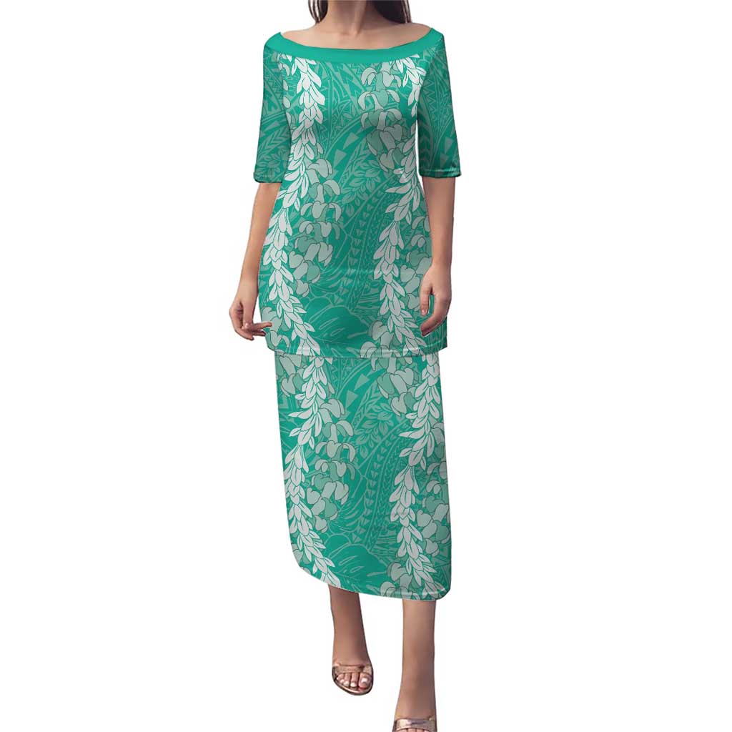 Puakenikeni and Maile Lei Puletasi Sage Green Double Strand Lei