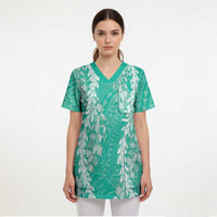 Puakenikeni and Maile Lei Scrub Top Sage Green Double Strand Lei - Polynesian Pride