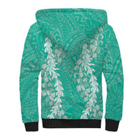 Puakenikeni and Maile Lei Sherpa Hoodie Sage Green Double Strand Lei