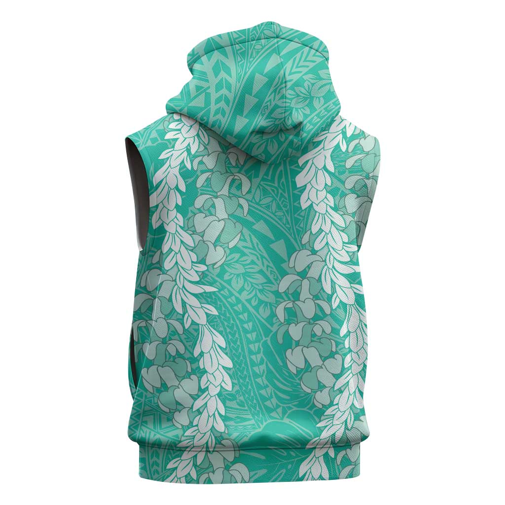 Puakenikeni and Maile Lei Sleeveless Hoodie Sage Green Double Strand Lei LT9 - Polynesian Pride