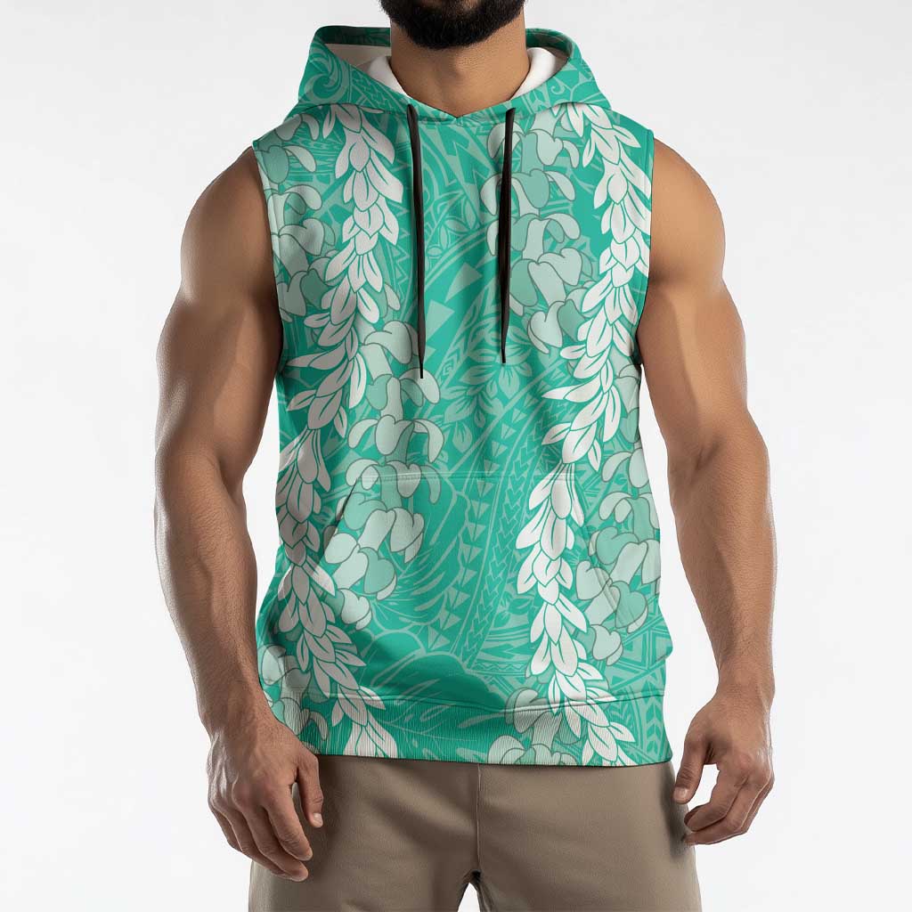 Puakenikeni and Maile Lei Sleeveless Hoodie Sage Green Double Strand Lei LT9 - Polynesian Pride
