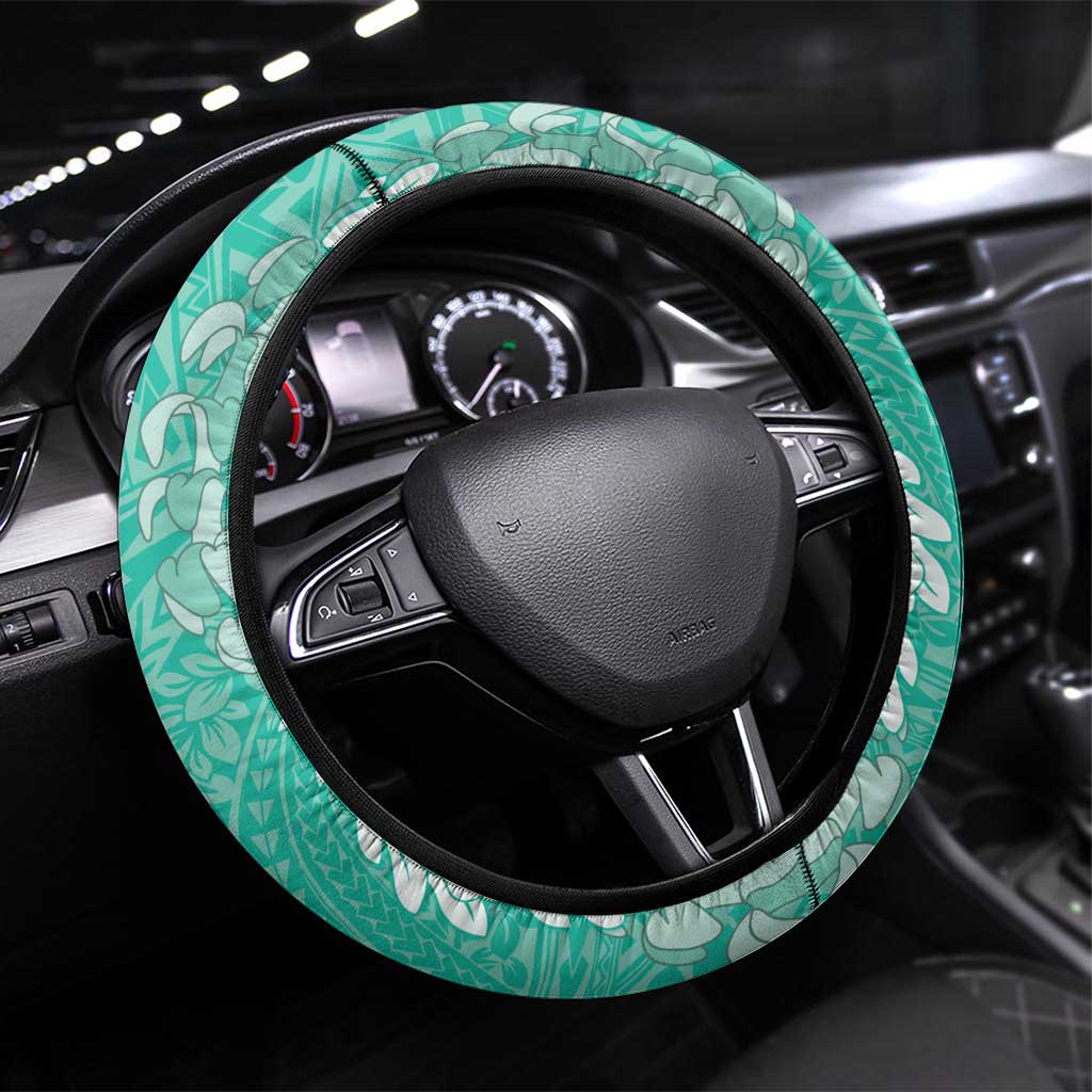 Puakenikeni and Maile Lei Steering Wheel Cover Sage Green Double Strand Lei