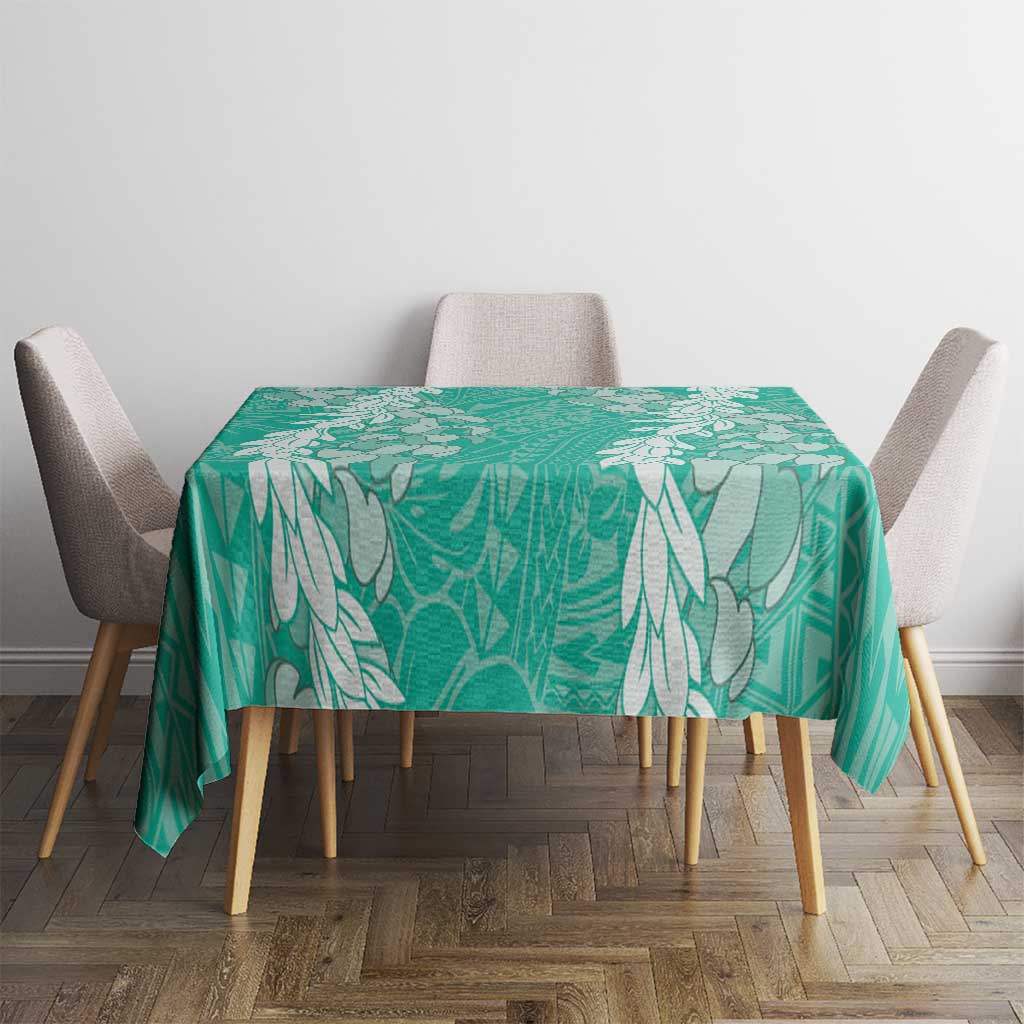 Puakenikeni and Maile Lei Tablecloth Sage Green Double Strand Lei