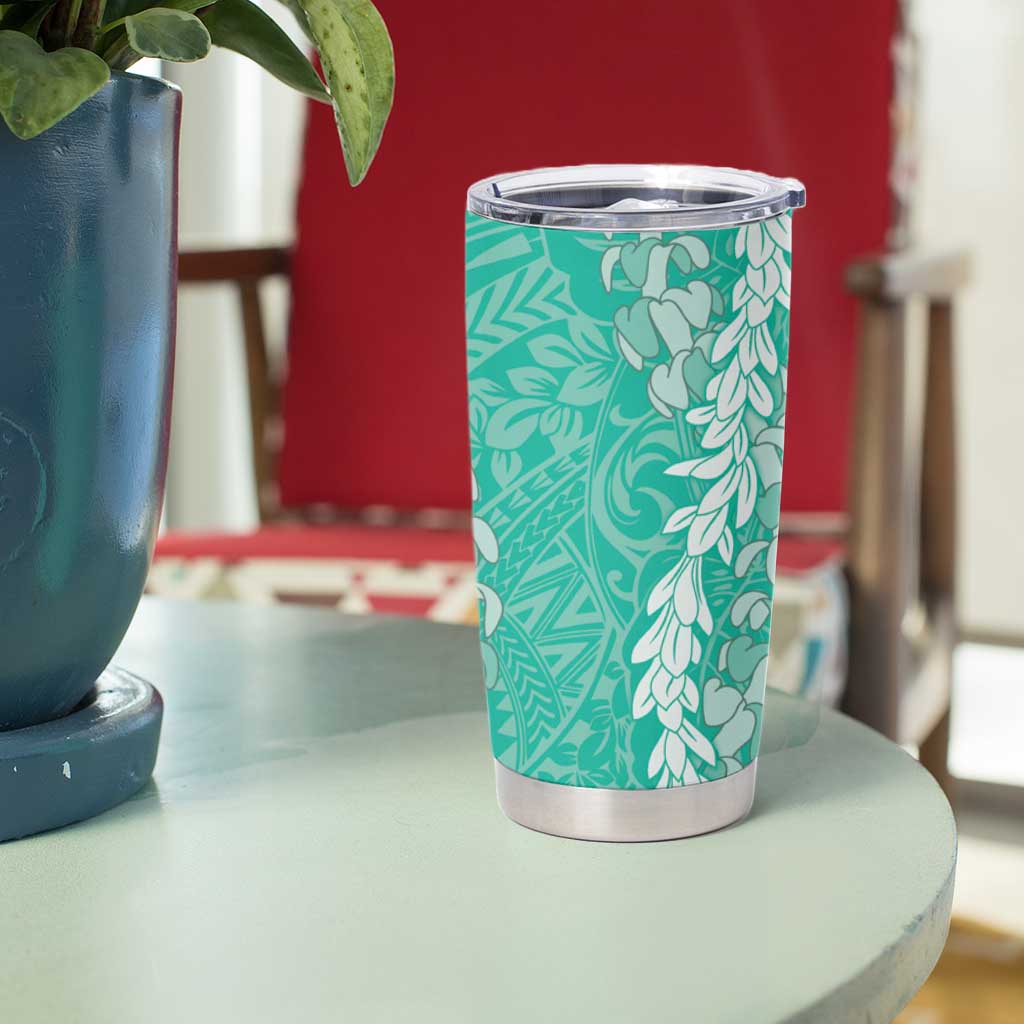 Puakenikeni and Maile Lei Tumbler Cup Sage Green Double Strand Lei