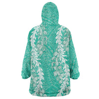 Puakenikeni and Maile Lei Wearable Blanket Hoodie Sage Green Double Strand Lei
