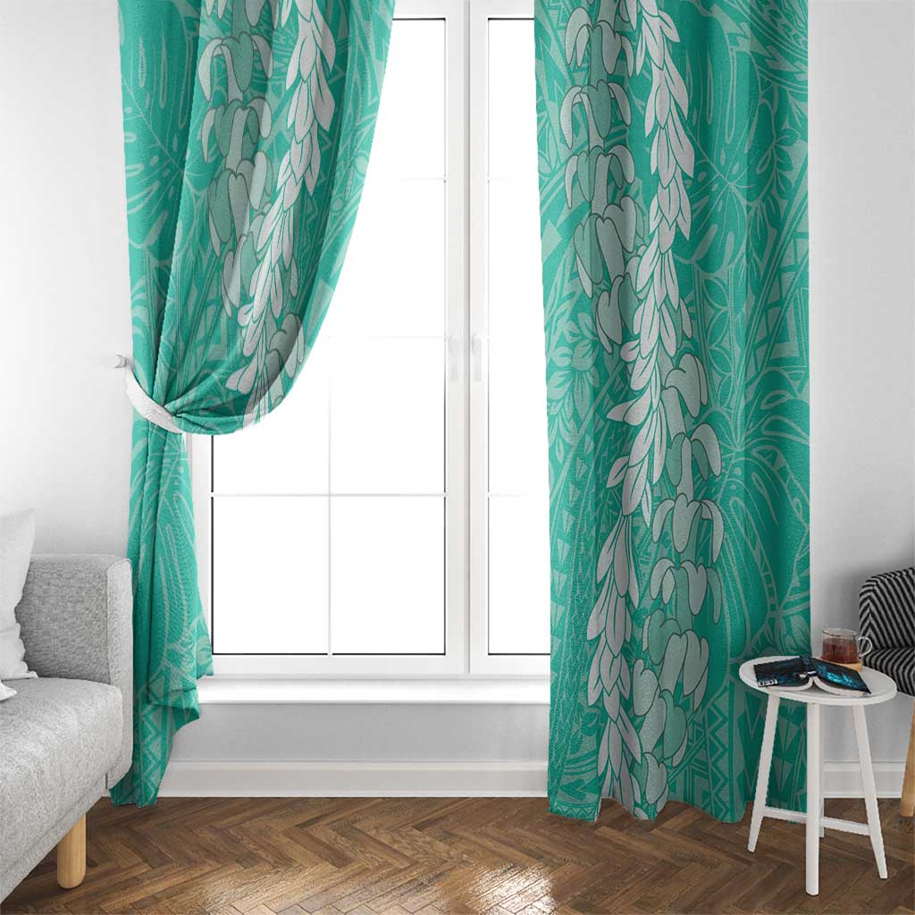 Puakenikeni and Maile Lei Window Curtain Sage Green Double Strand Lei