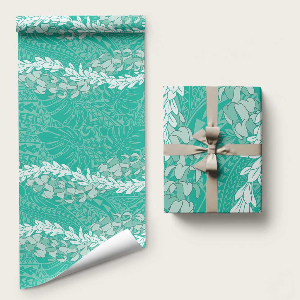 Puakenikeni and Maile Lei Wrapping Paper Sage Green Double Strand Lei LT9 58" × 23" Sage Green - Polynesian Pride