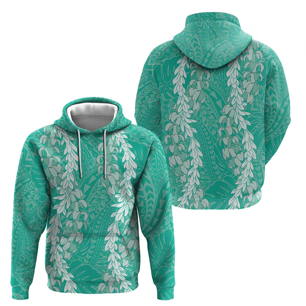 Puakenikeni and Maile Lei Zip Hoodie Sage Green Double Strand Lei