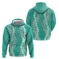 Puakenikeni and Maile Lei Zip Hoodie Sage Green Double Strand Lei