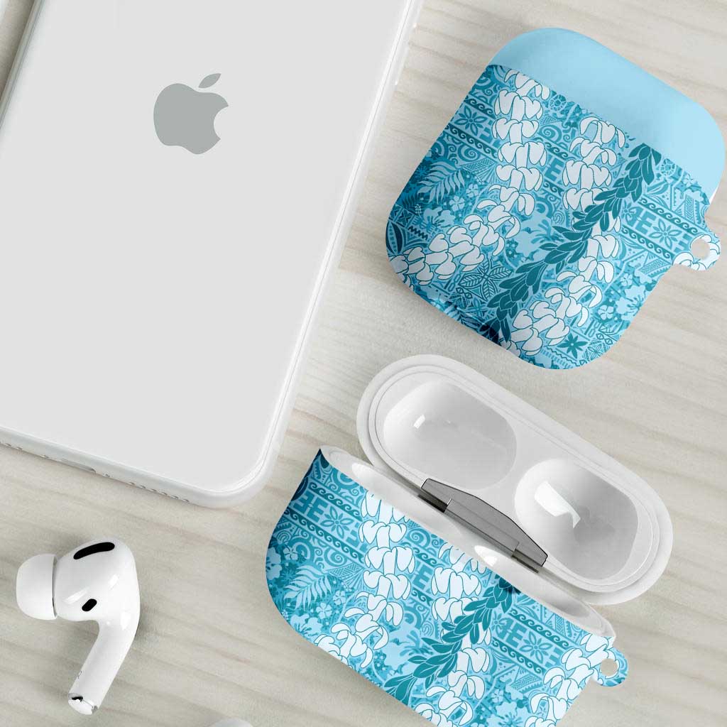 Blue Puakenikeni and Maile Lei AirPods Case Hawaiian Style Tribal Tapa Double Strand Lei - Polynesian Pride