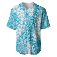 Blue Puakenikeni and Maile Lei Baseball Jersey Hawaiian Style Tribal Tapa Double Strand Lei
