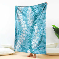 Blue Puakenikeni and Maile Lei Blanket Hawaiian Style Tribal Tapa Double Strand Lei